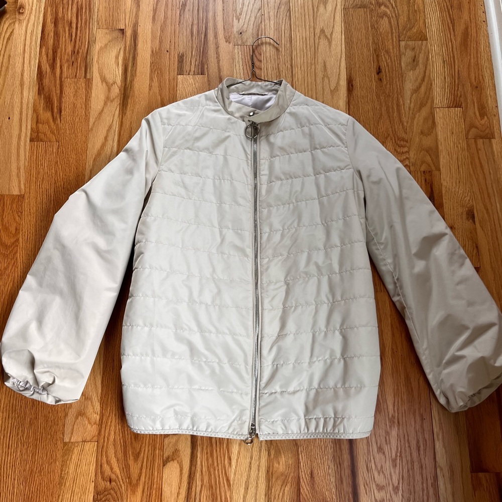 Eleventy blouson cream balloon sleeve double zipper size 4